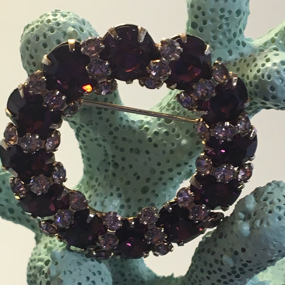 Vintage Purple Rhinestone Brooch